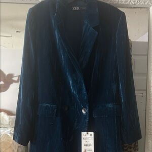Zara Women's Deep Blue Velvet Blazer